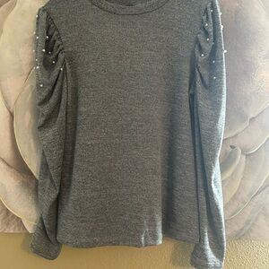 Chic Gray Sweatshirt with Pearl Detailing